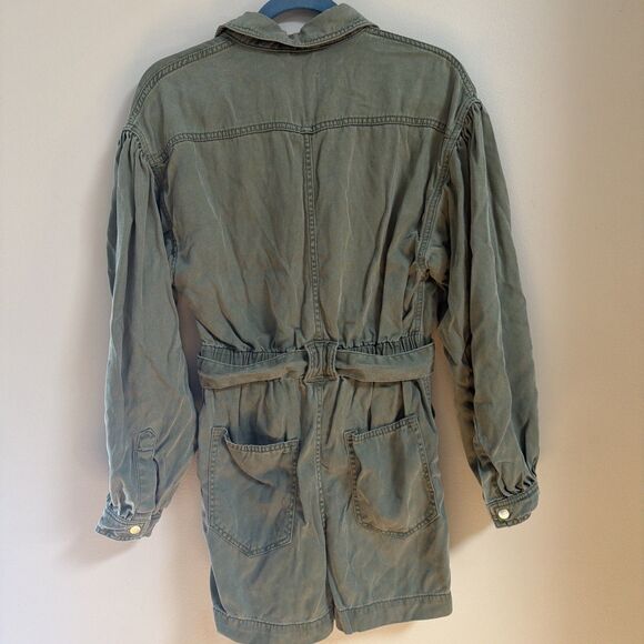 All Saints 0 Jess Long Sleeve Utility Cargo Shorts Jumpsuit Romper Khaki Green - Picture 4 of 5